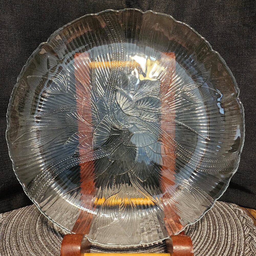Vintage Glass Tray with Flower Design